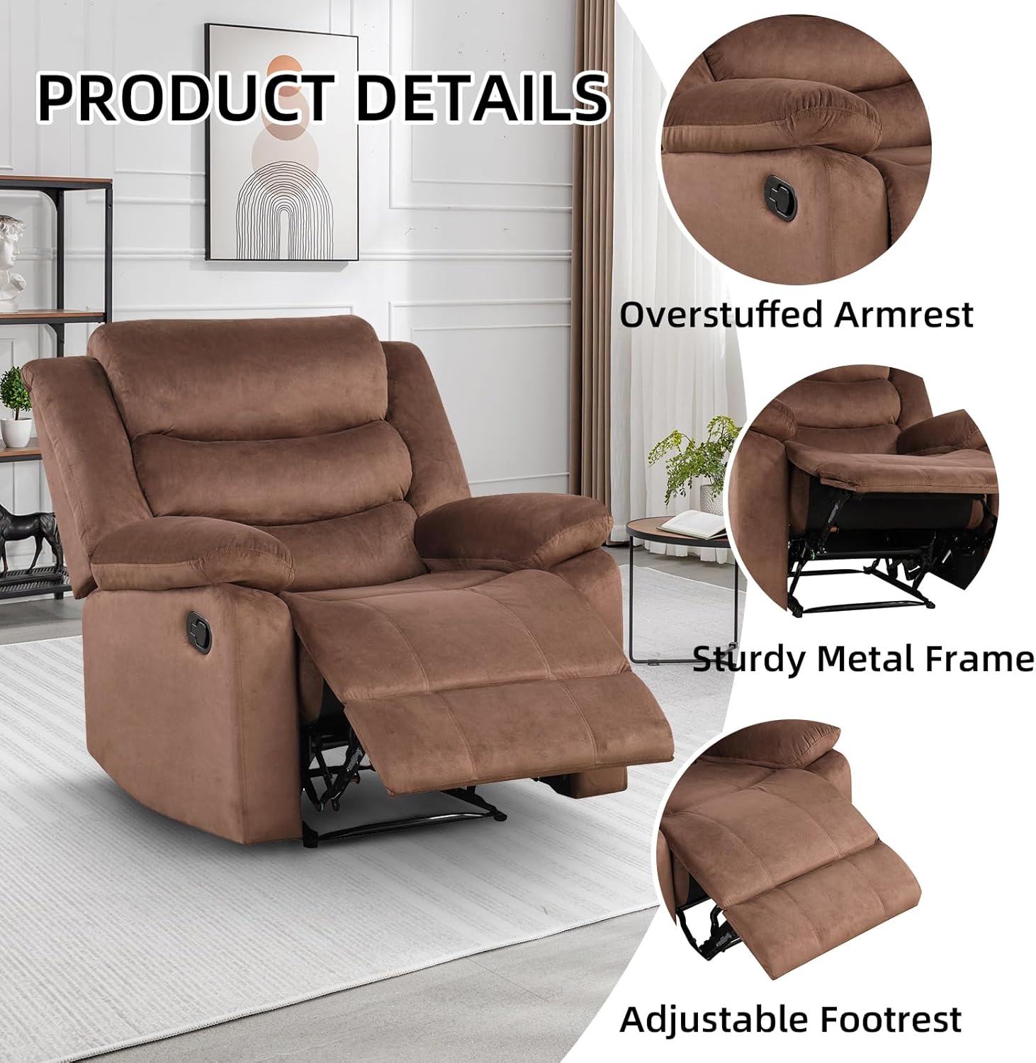 Manual Fabric Recliner Chair for Living Room