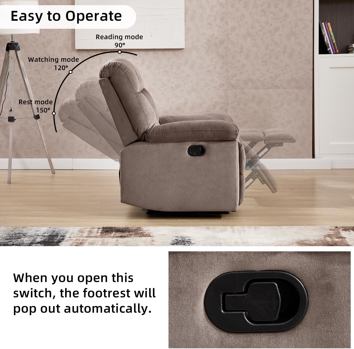 Manual Recliner Sofa Chair with Armrests for Living Room