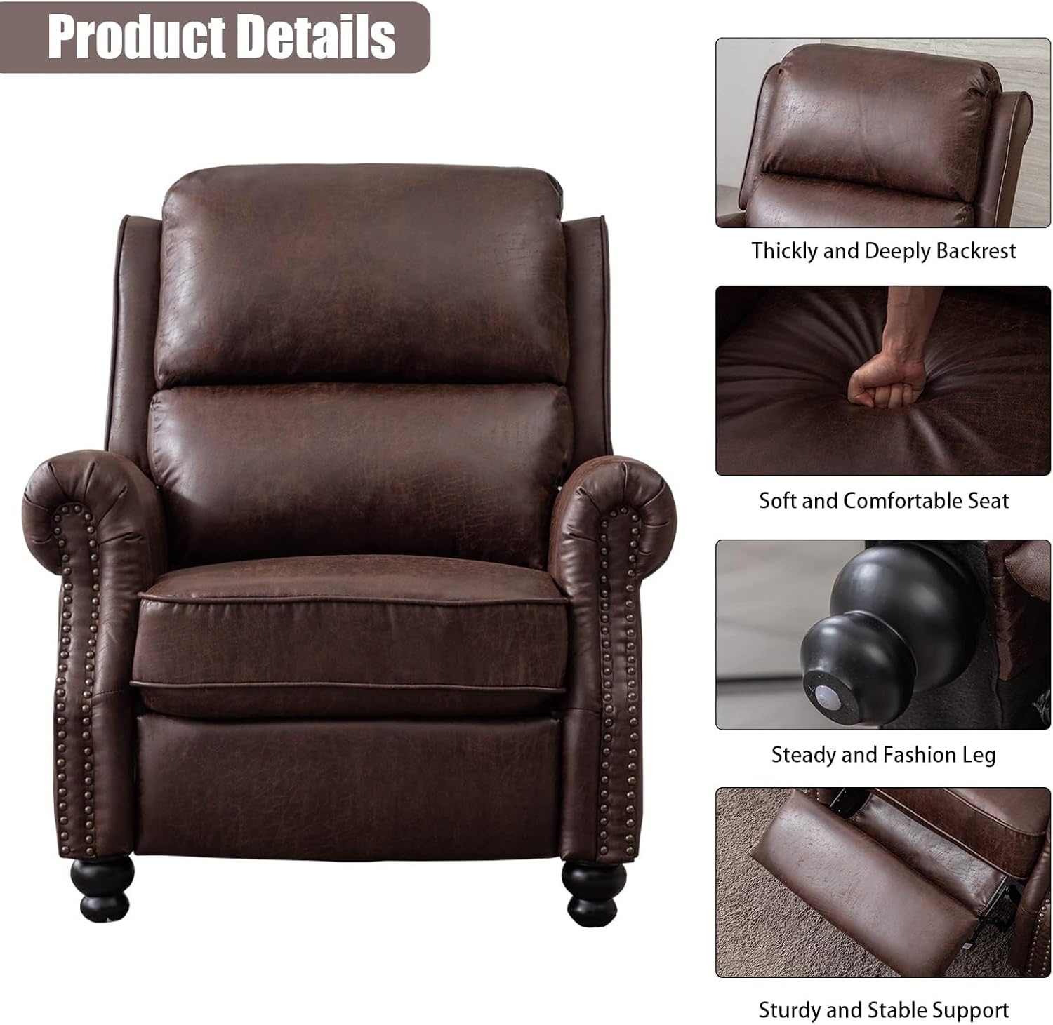 Pushback Recliner Armchair with Rivet for Living Room