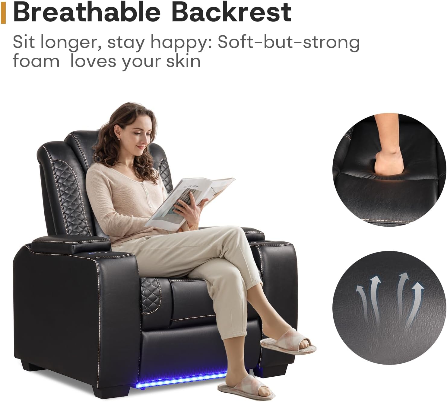 Power Recliner Home Theater Chair with LED for Living Room