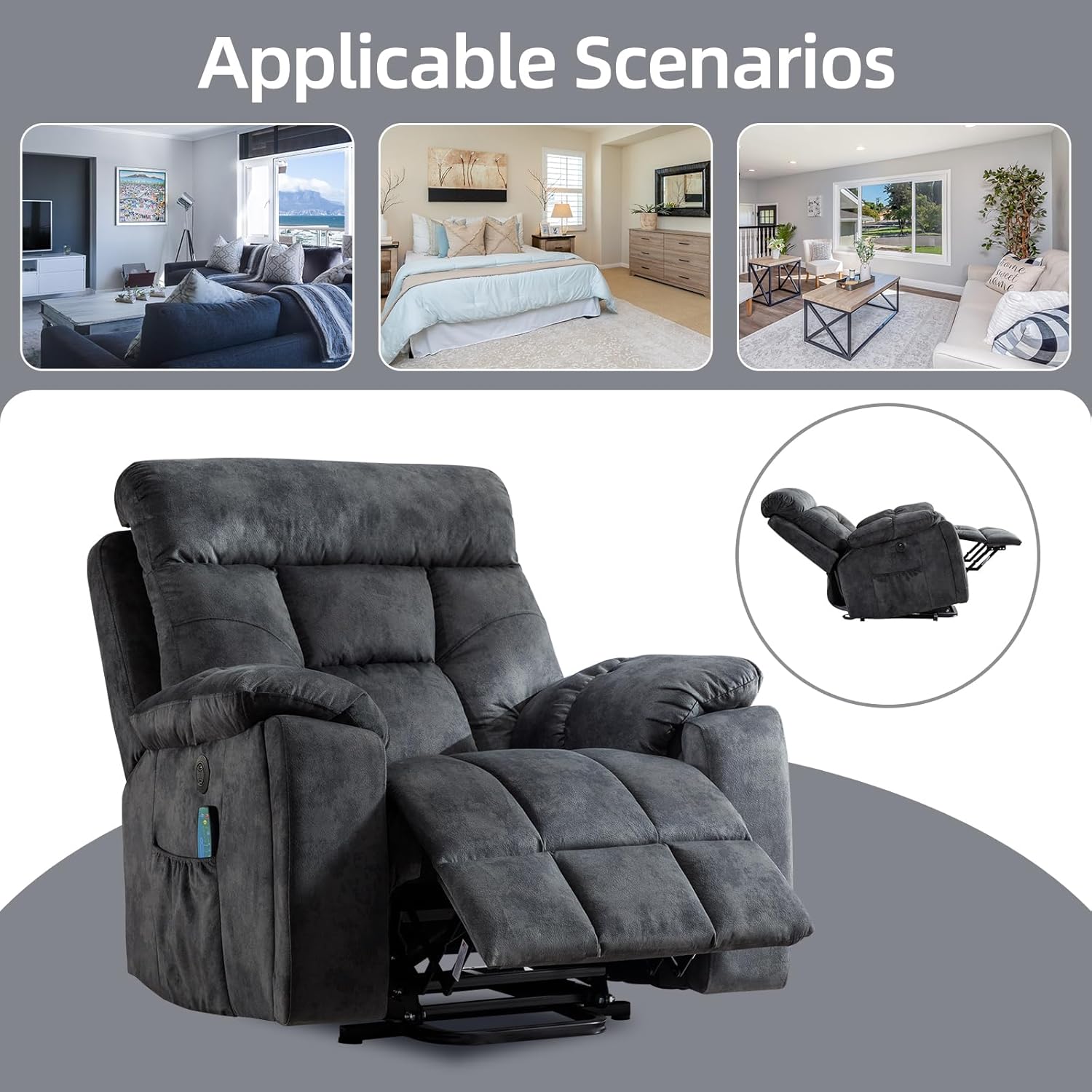 Power Lift Recliner Chair with Massage and Heat for Living Room