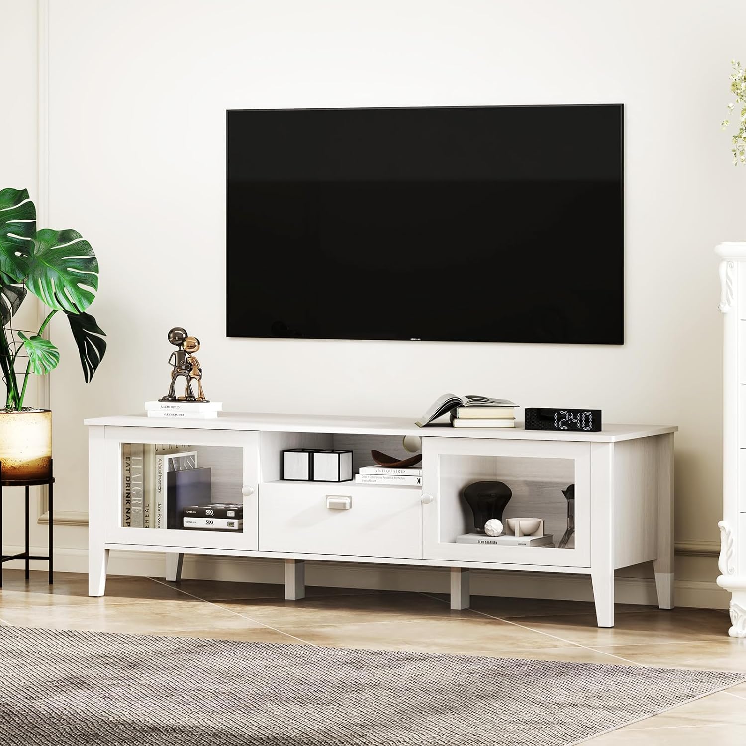 Modern TV Stand with Glass Doors for 65–70" TVs