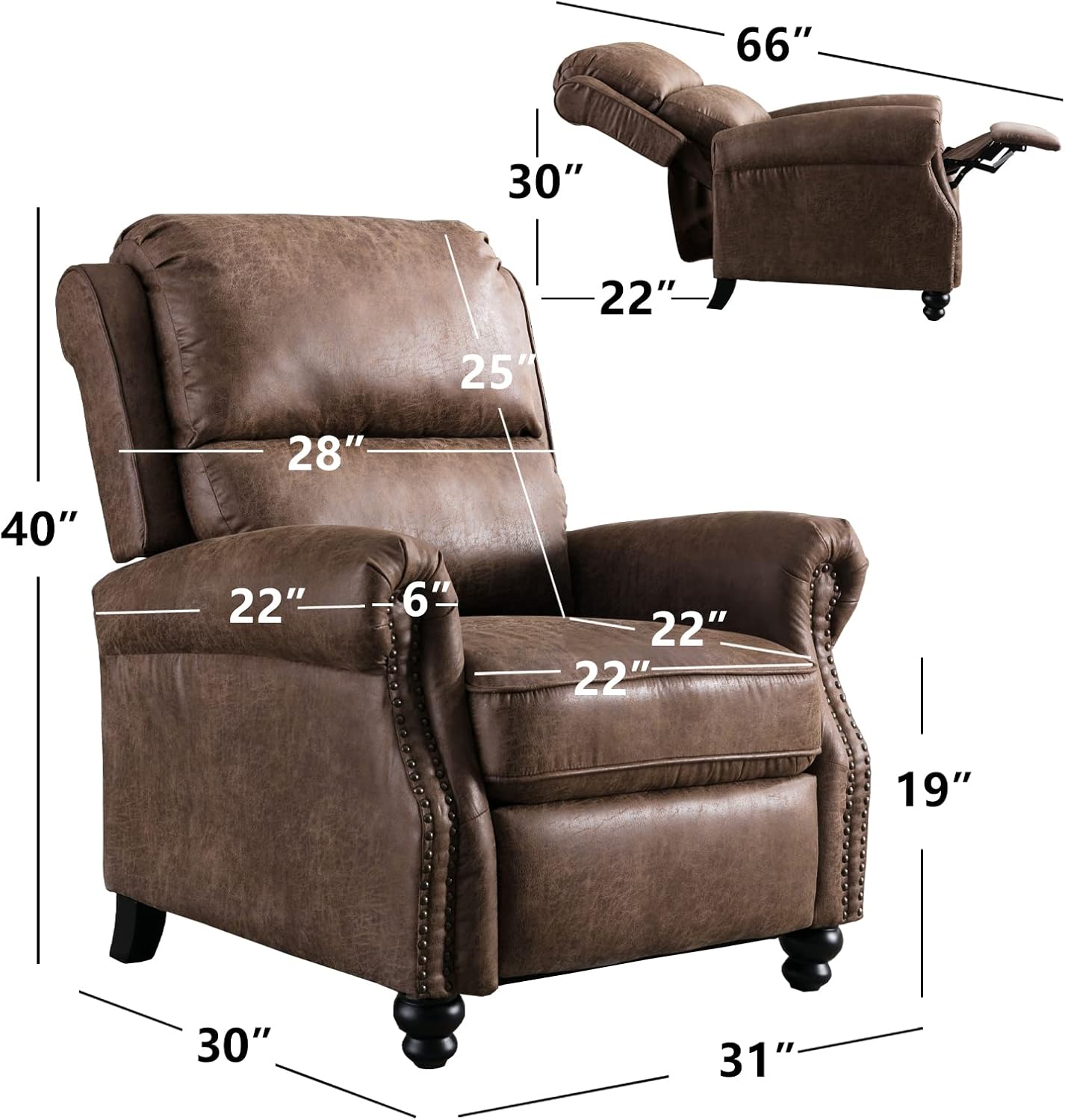 Pushback Recliner Armchair with Rivet for Living Room