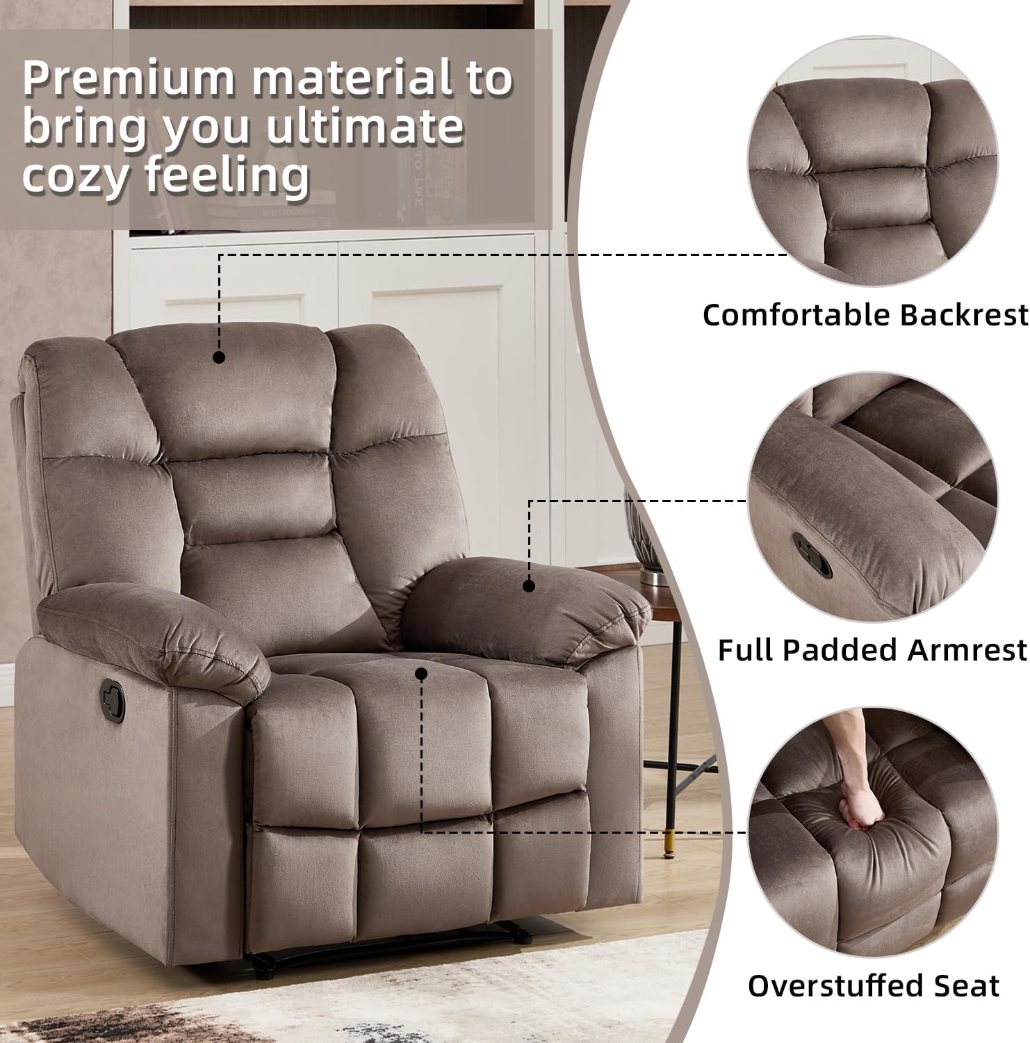 Manual Recliner Sofa Chair with Armrests for Living Room