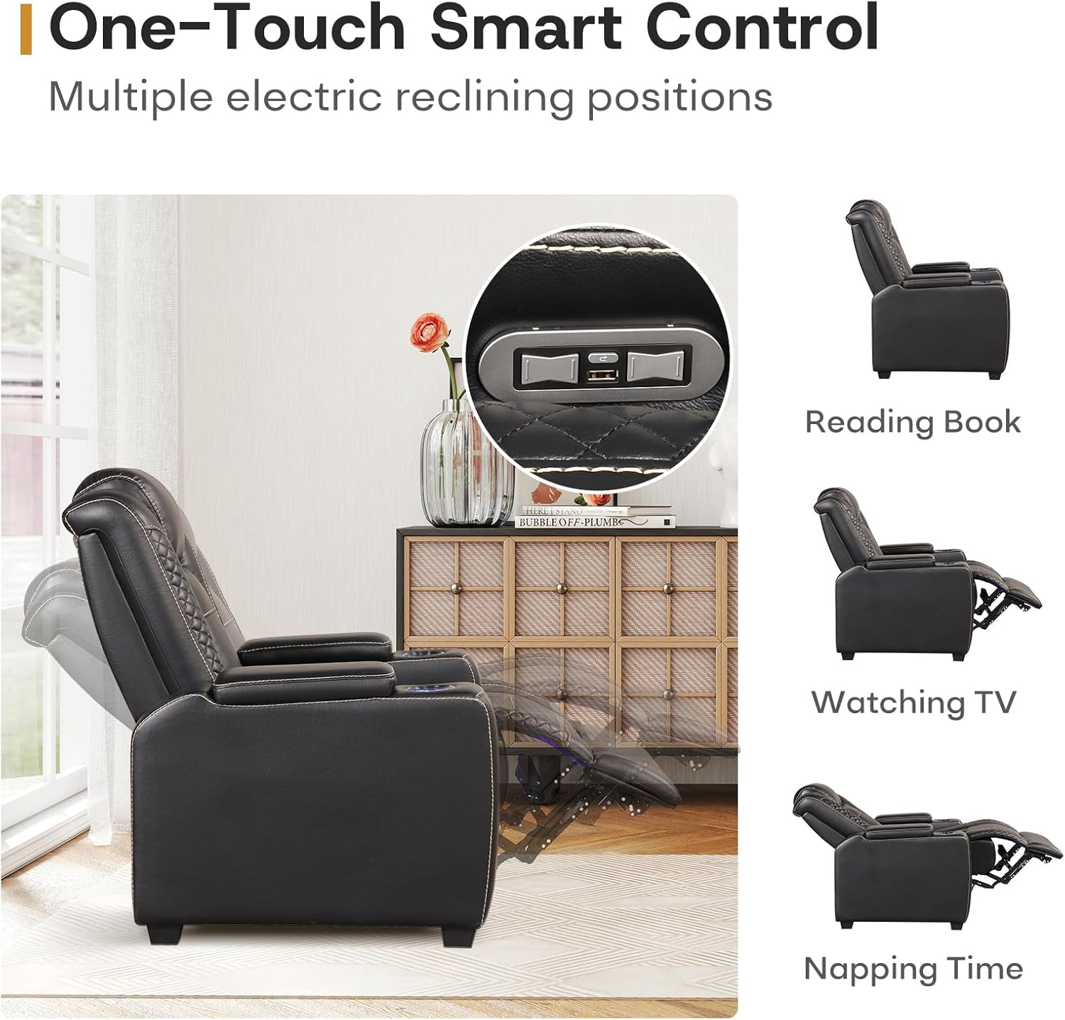Power Recliner Home Theater Chair with LED for Living Room
