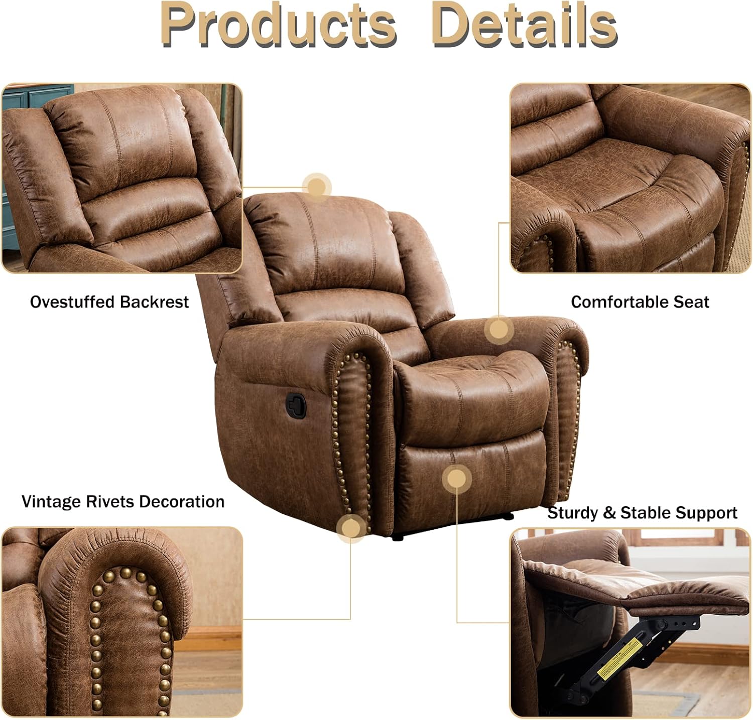 Classic Manual Recliner Chair with Padded Arms