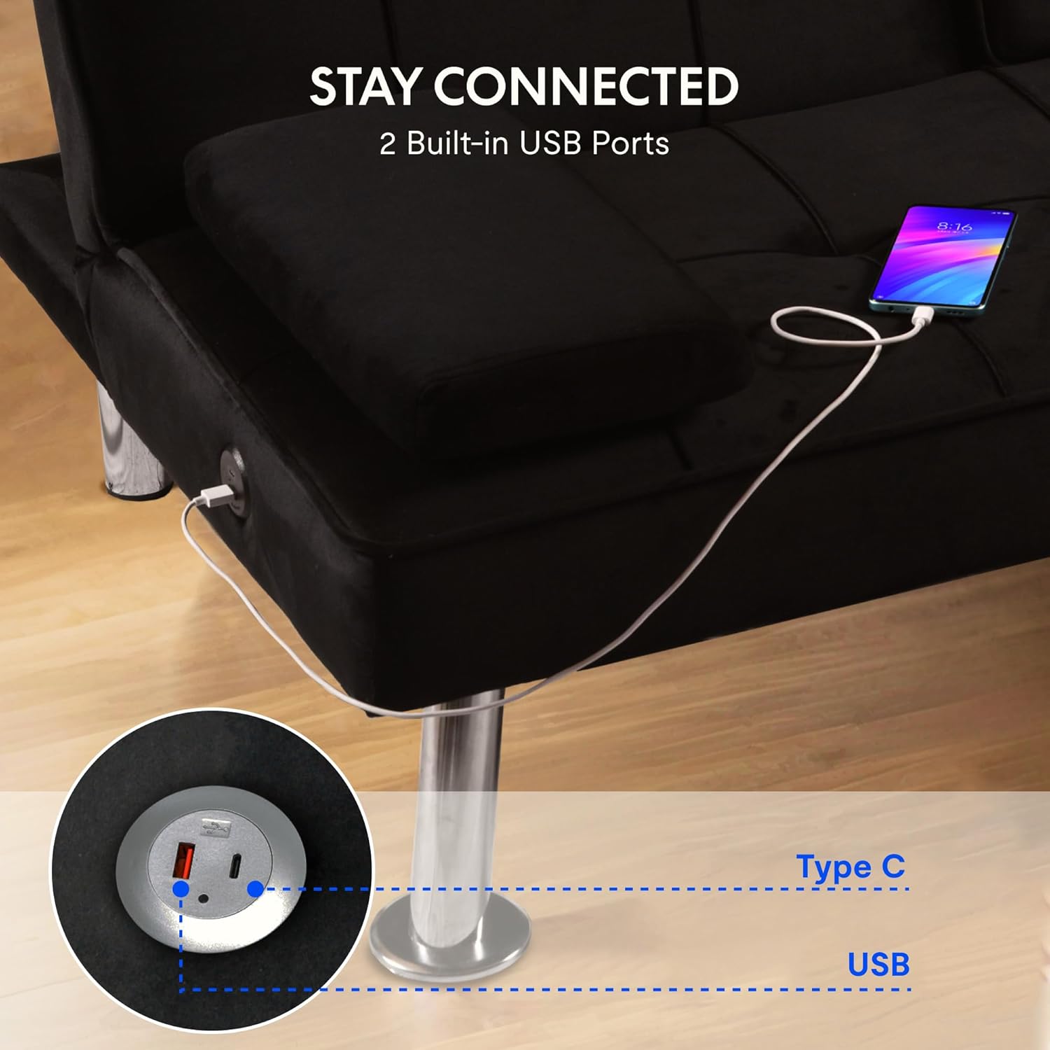 Adjustable Futon Sofa Bed for Living Room