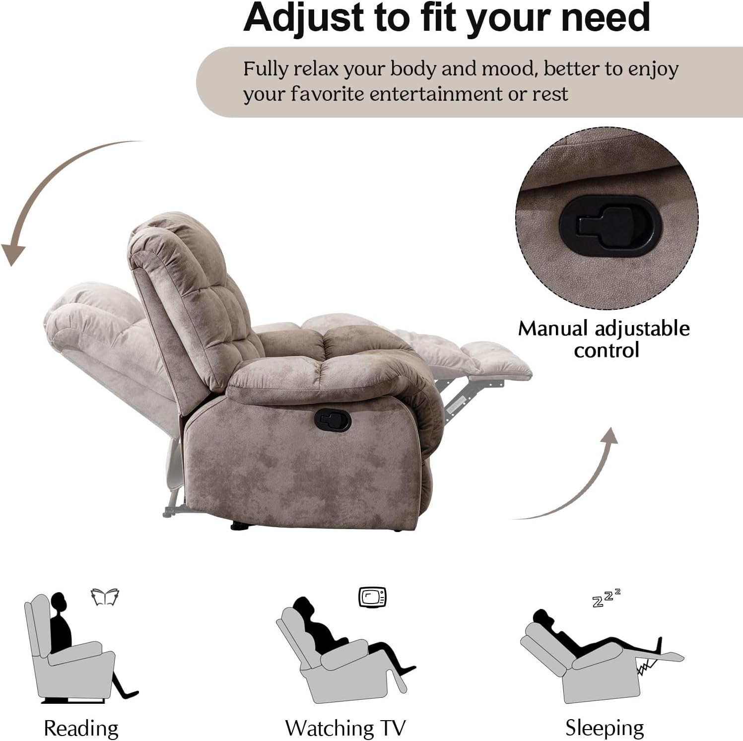 Single Recliner Sofa Chair with Manual Recline for Living Room