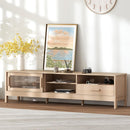 Modern TV Stand for 75" with Sliding Doors - Oak