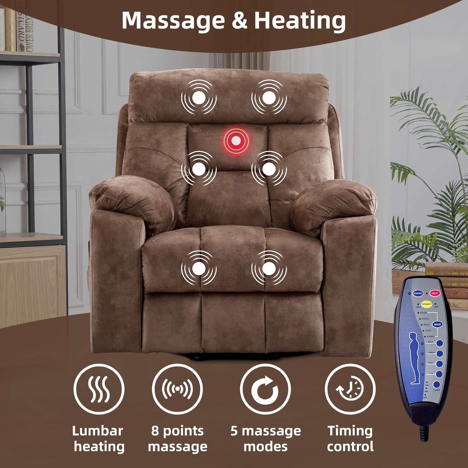 Power Lift Recliner Chair with Massage and Heat for Living Room