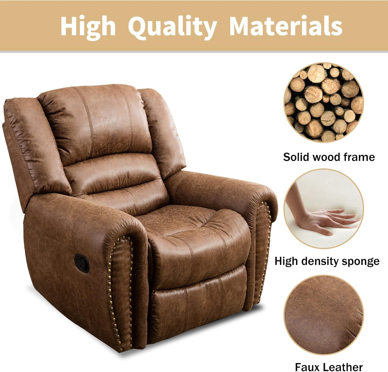 Classic Manual Recliner Chair with Padded Arms