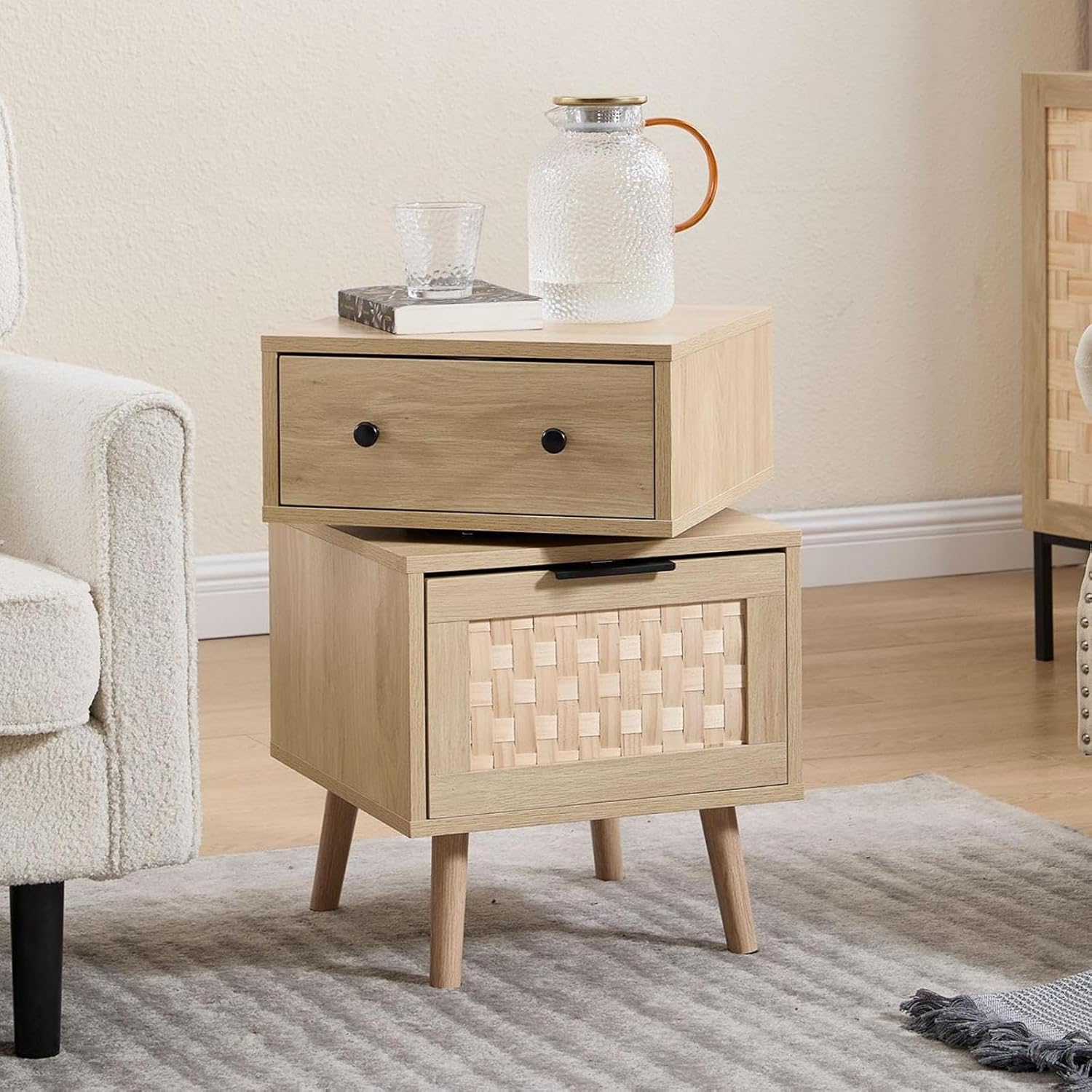 Rotating Nightstand with Storage Cabinet for Bedroom