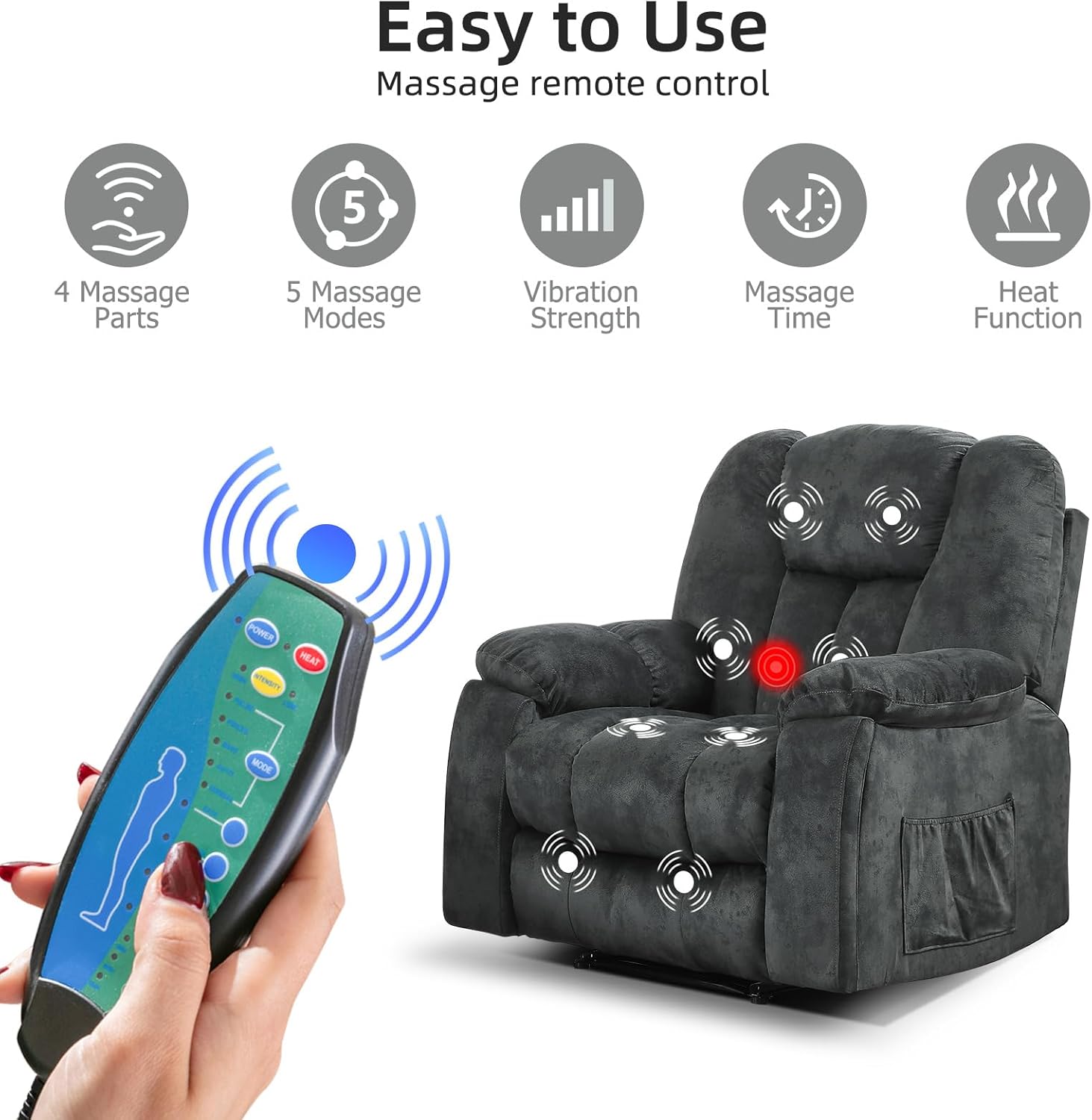 CANMOV Manual Recliner Chair with Massage and Heat for Living Room