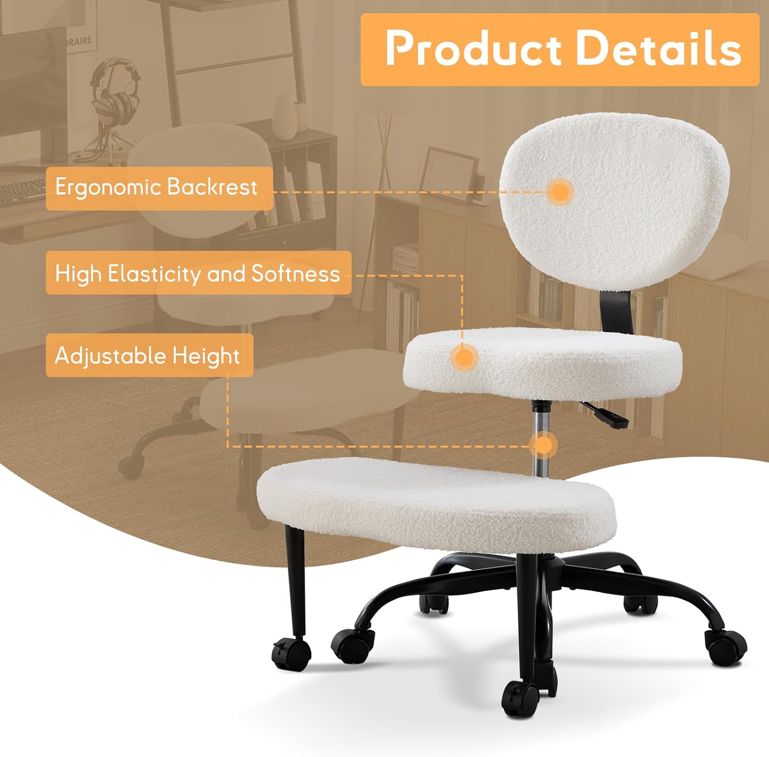 Ergonomic Cross-Legged Office Chair with 360° Swivel for Home Office
