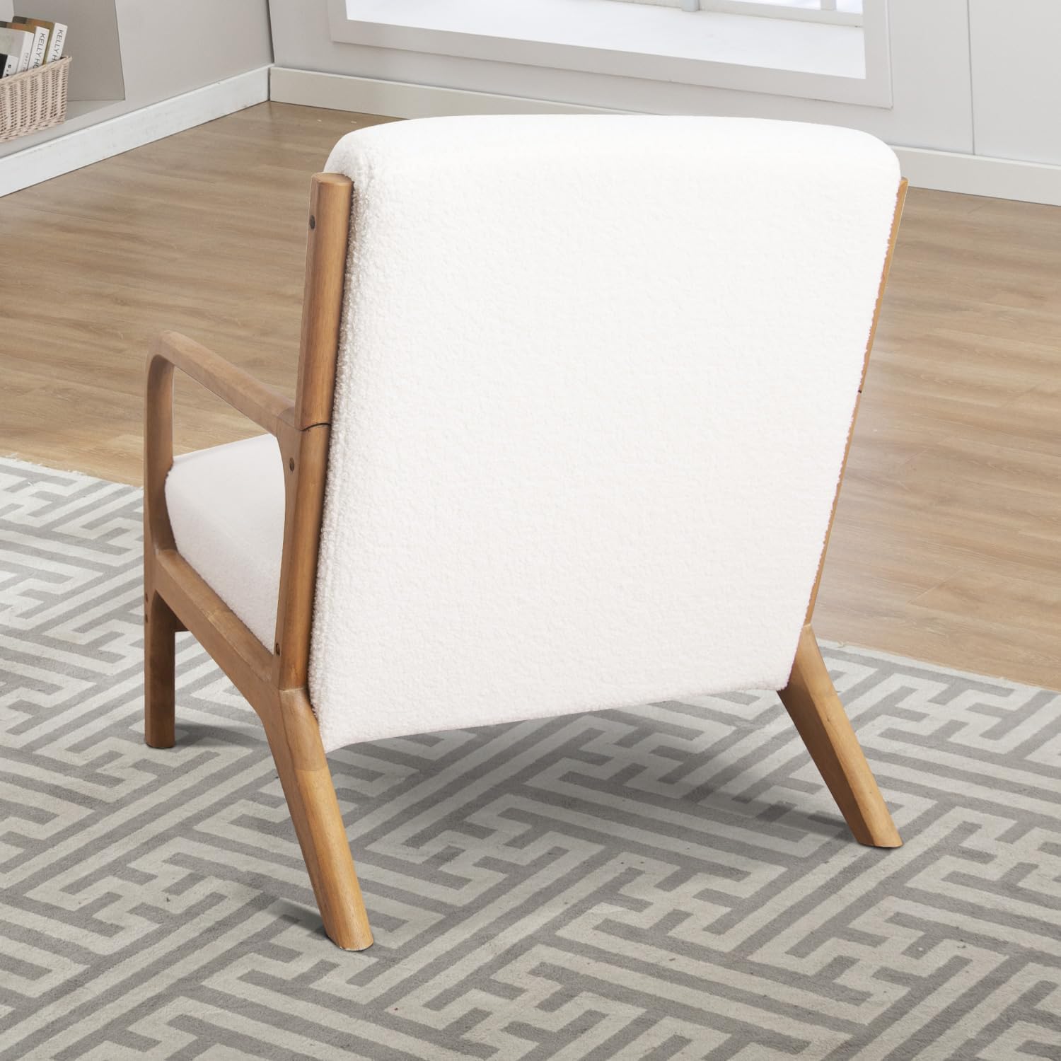 Mid-Century Lounge Chair with Lamb Wool Fabric for Living Room