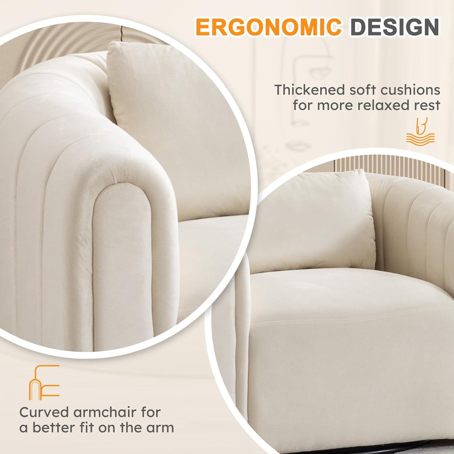 Velvet Swivel Barrel Accent Chair with Lumbar Pillow for Living Room