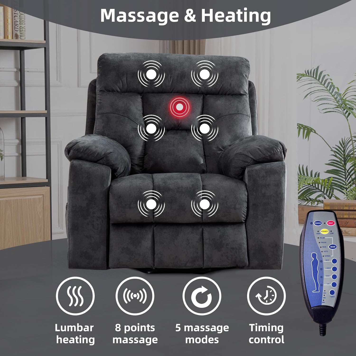 Power Lift Recliner Chair with Massage and Heat for Living Room
