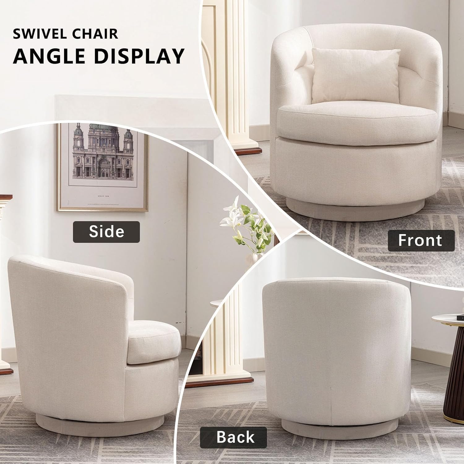 Swivel Barrel Accent Chair with Pillow for Living Room