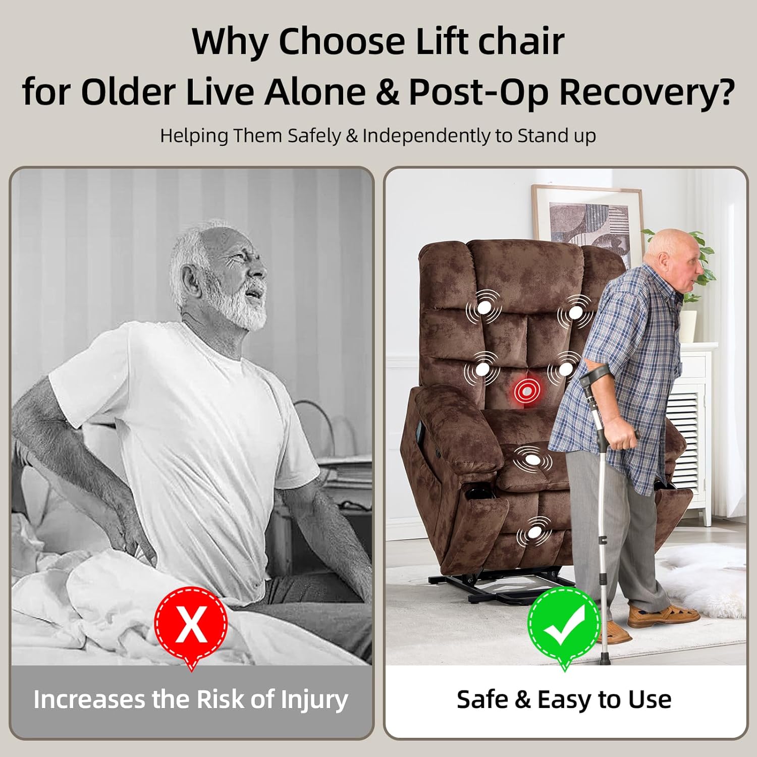 Power Lift Recliner Chair with Massage and Heat for Living Room
