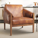 Mid-Century Leather Accent Chair with Arm Pads - Camel