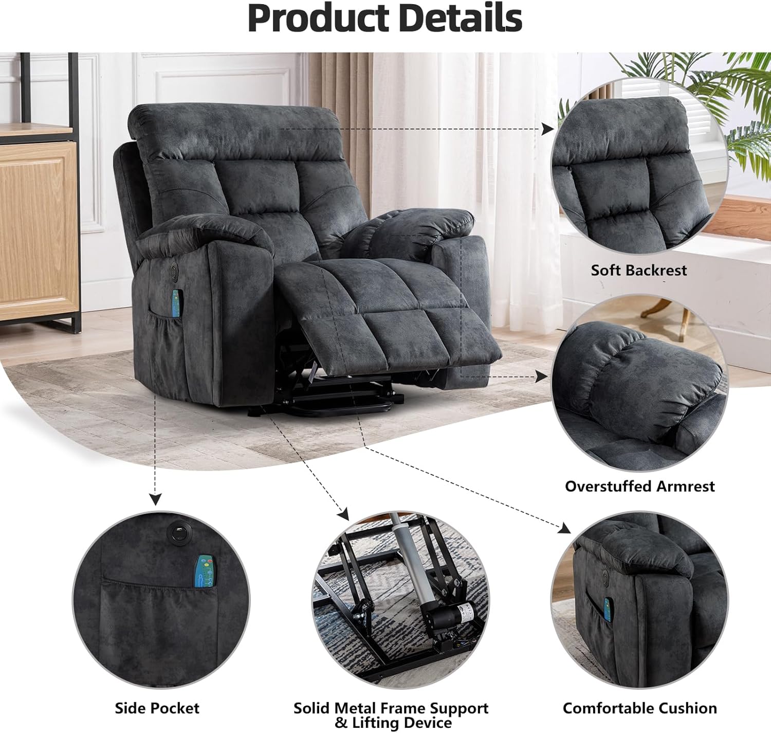 Power Lift Recliner Chair with Massage and Heat for Living Room