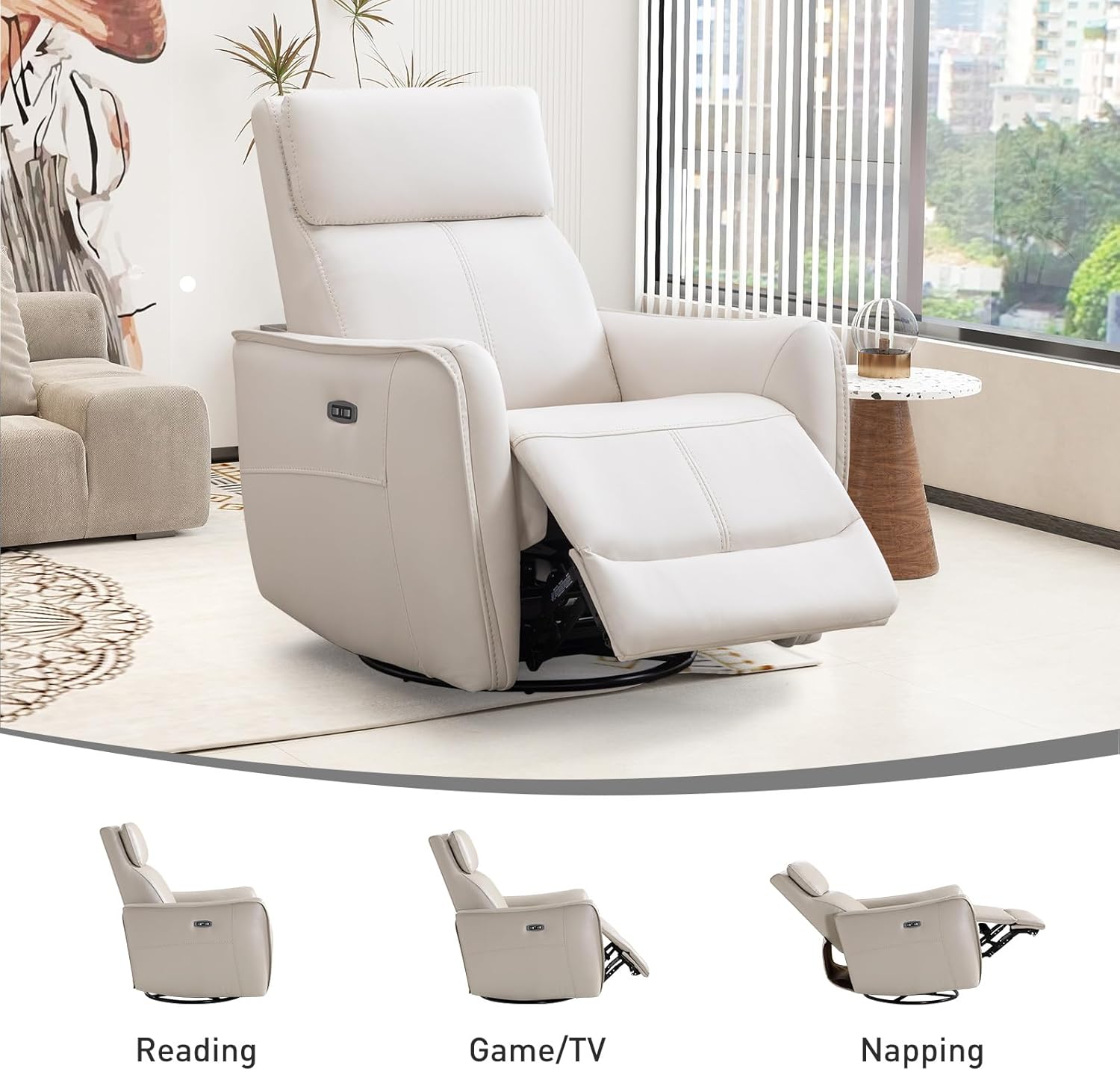 Power Swivel Rocker Recliner Chair with USB Port for Living Room