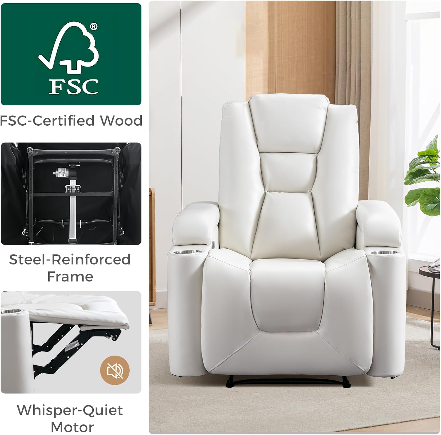 Power Recliner Chair with USB and Cup Holders for Living Room