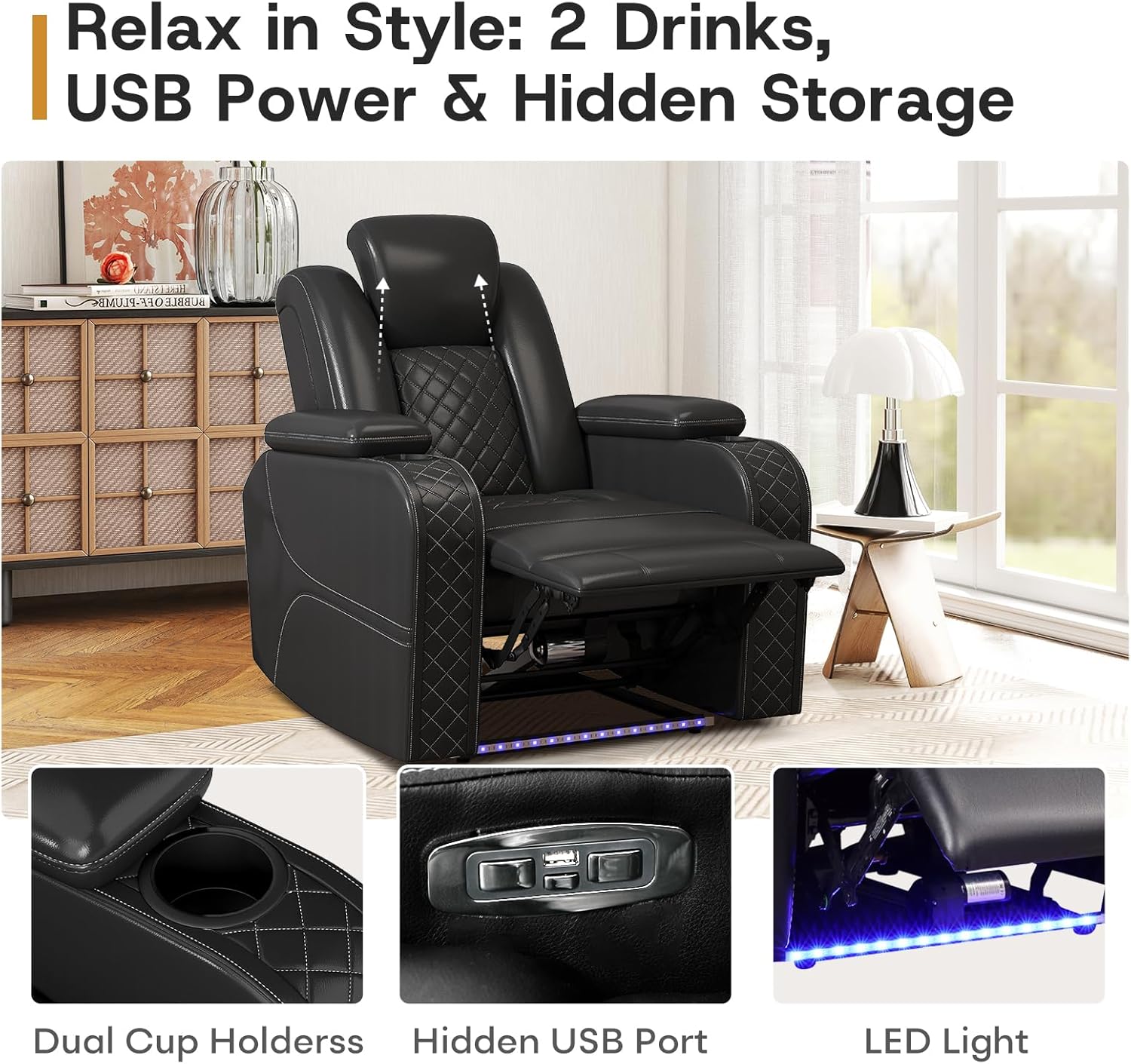 Power Recliner Chair with Adjustable Headrest for Living Room