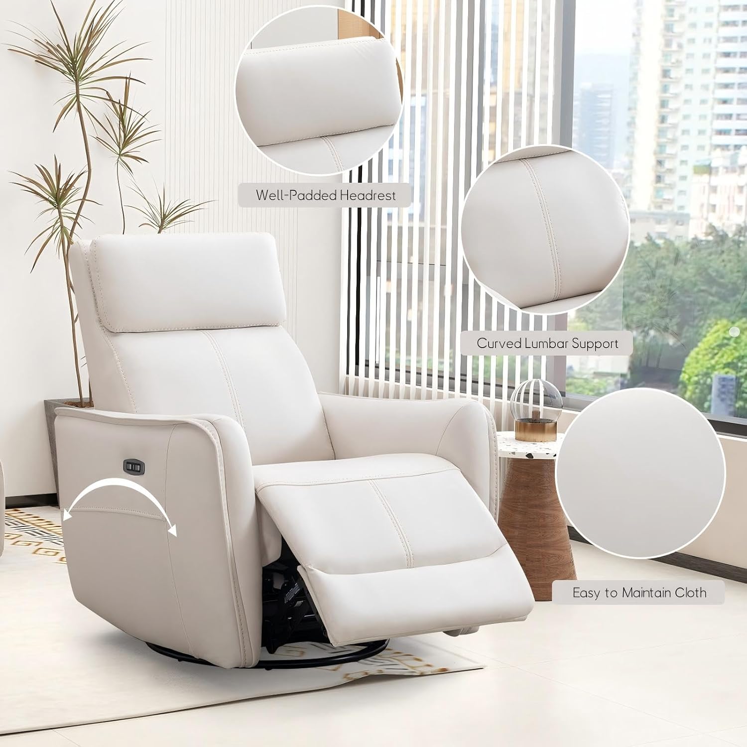 Power Swivel Rocker Recliner Chair with USB Port for Living Room