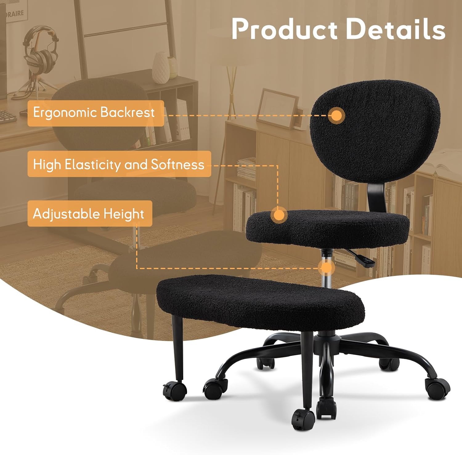 Ergonomic Cross-Legged Office Chair with 360° Swivel for Home Office