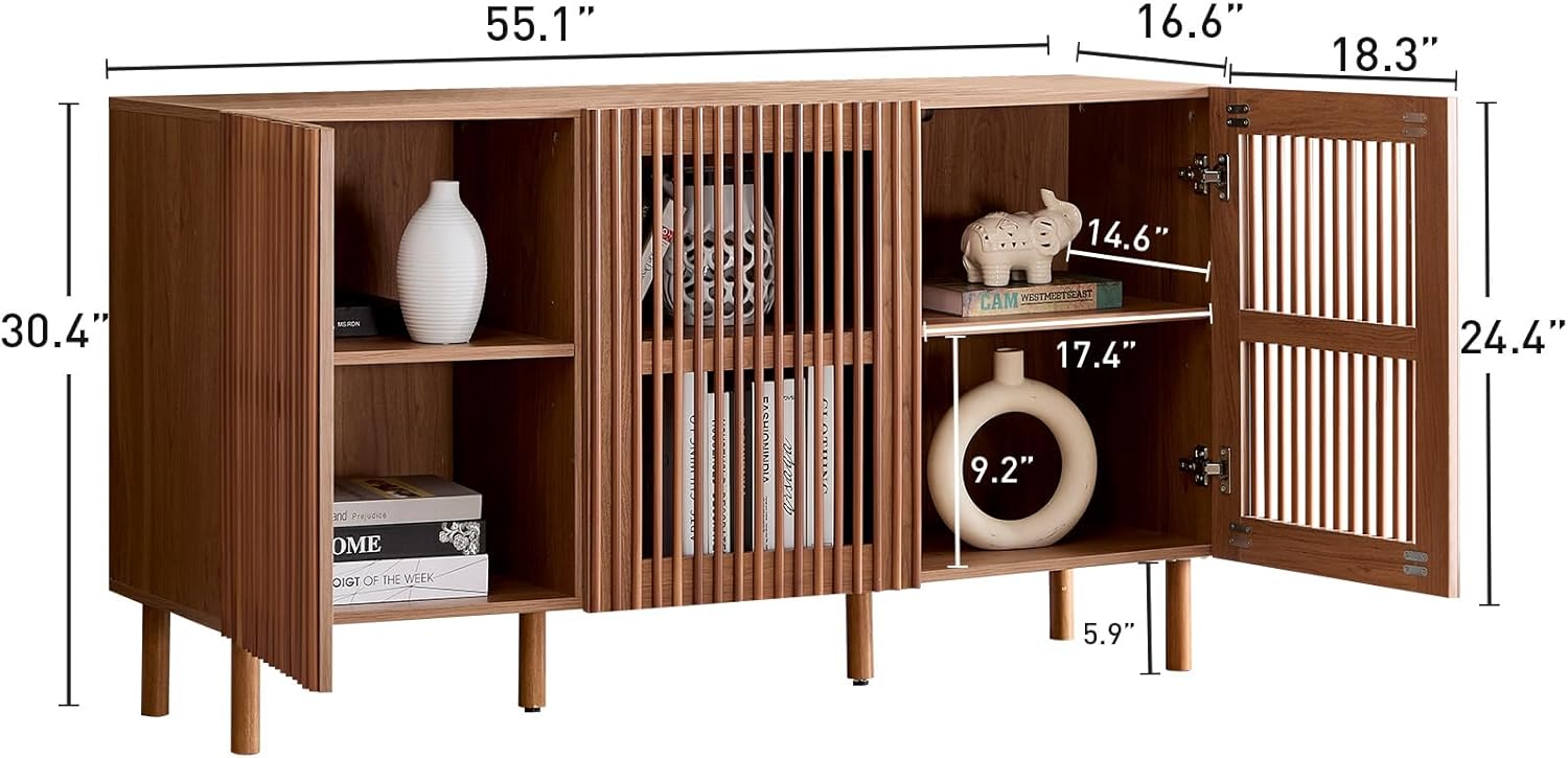 Modern Credenza Storage Cabinet with Adjustable Shelves for Living Room