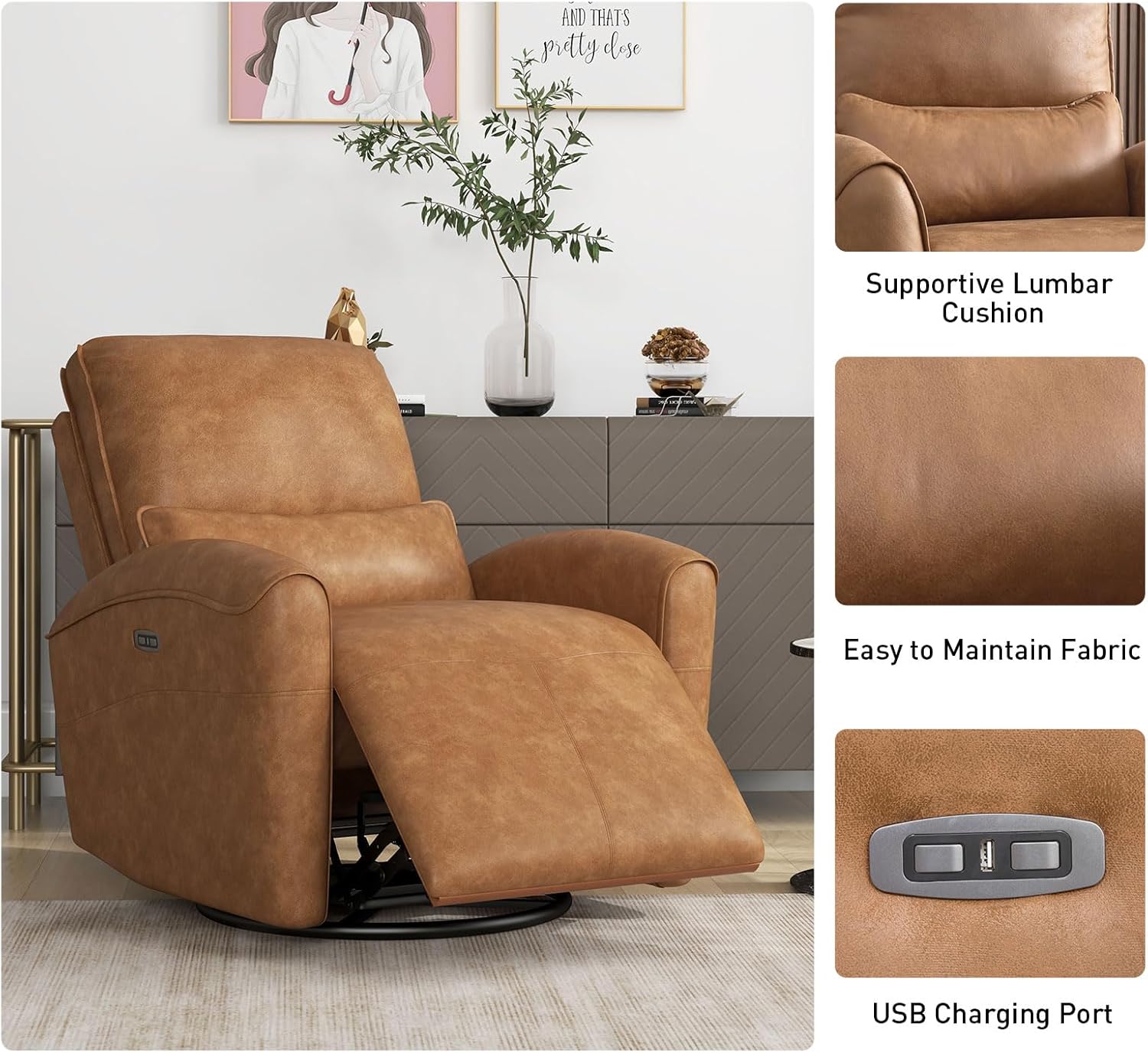 Power Swivel Glider Recliner Chair with USB for Living Room