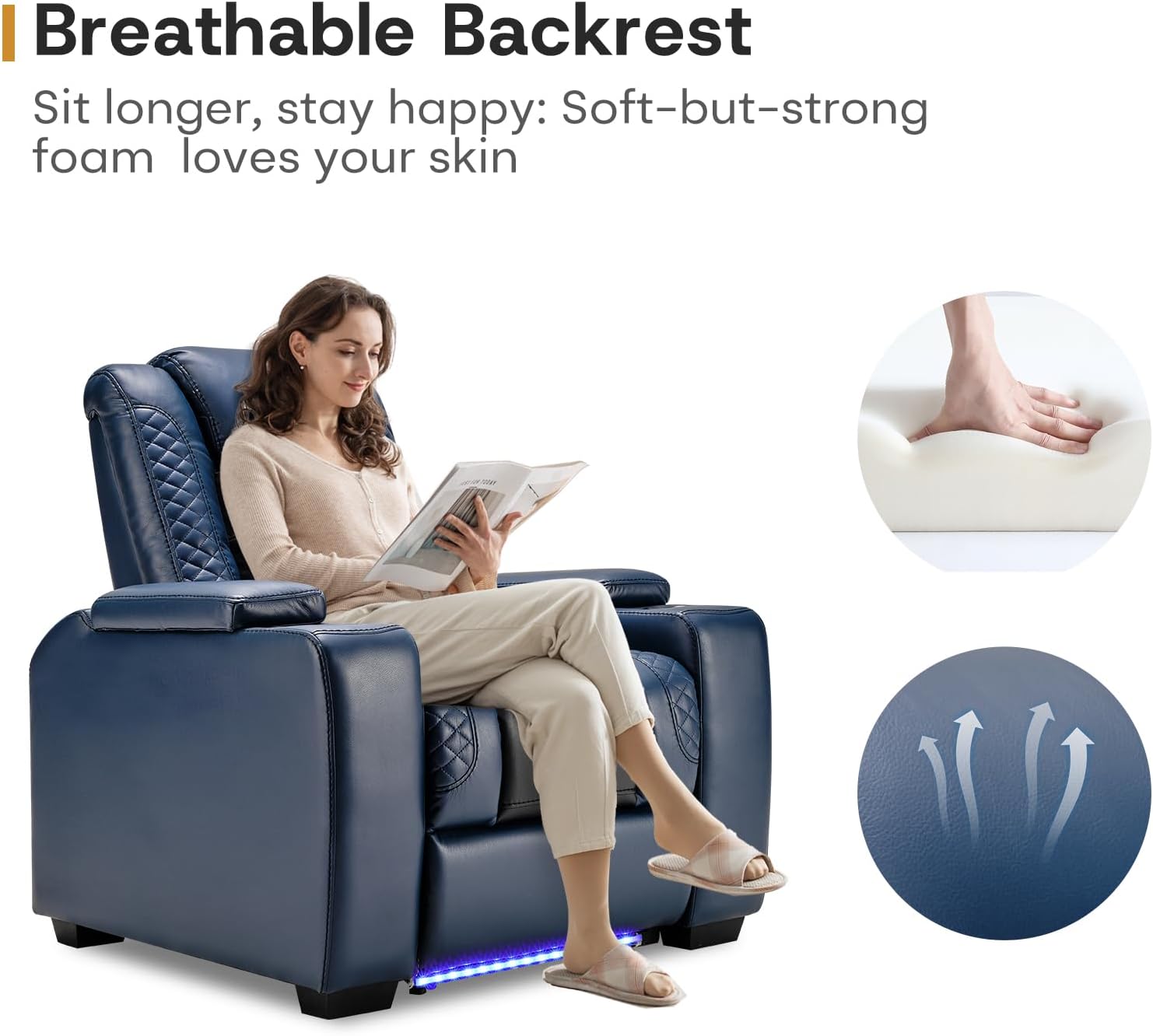 Power Recliner Home Theater Chair with LED for Living Room