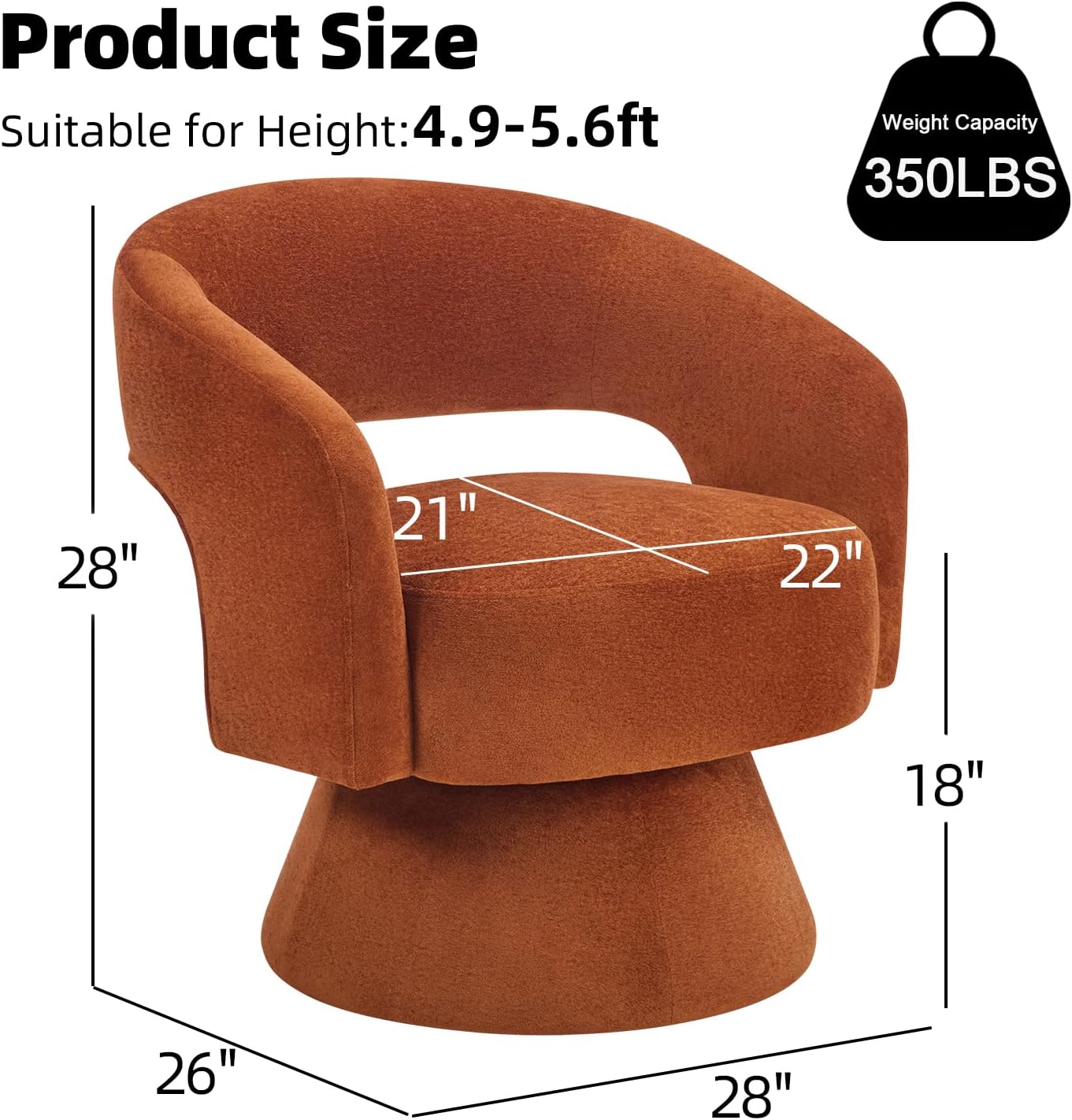Round Ergonomic Swivel Accent Chair for Living Room
