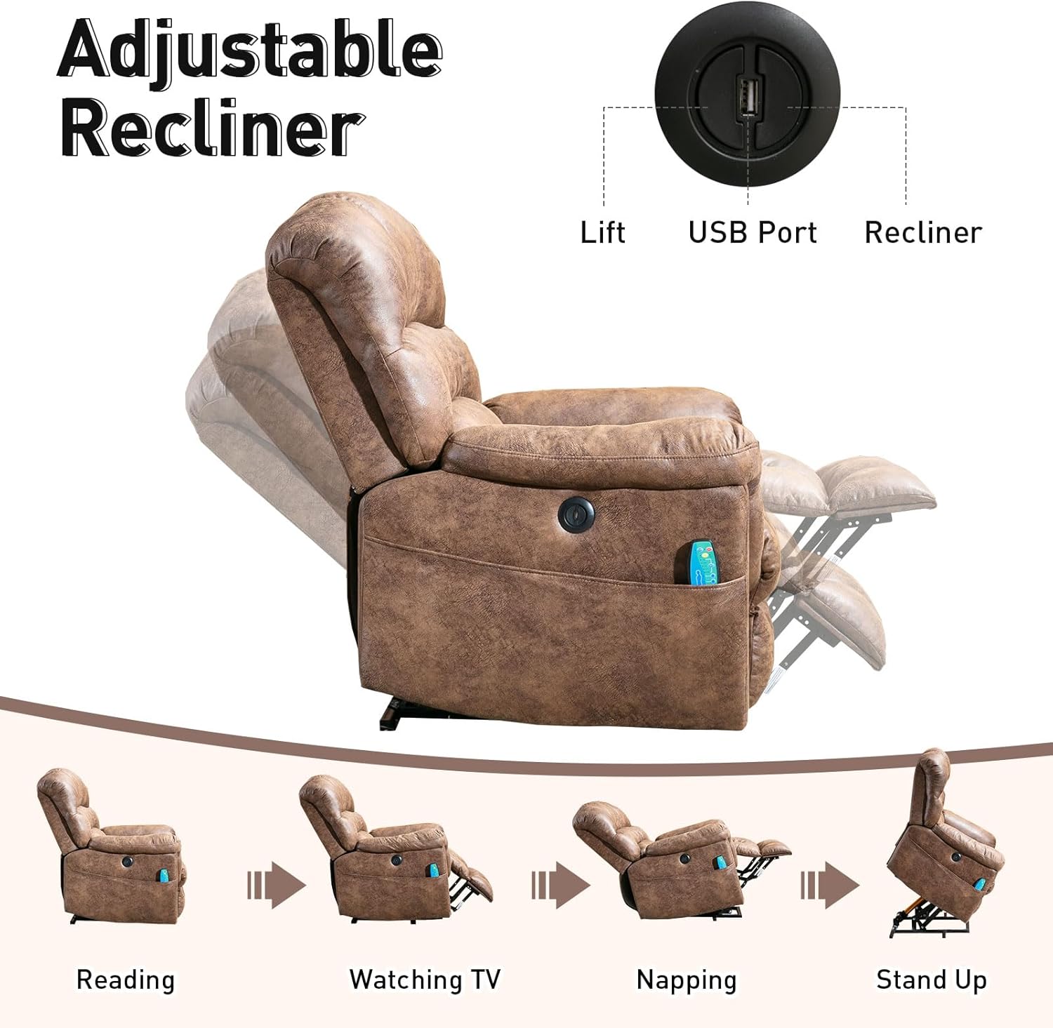 Power Lift Recliner Chair with Massage and Heat for Living Room