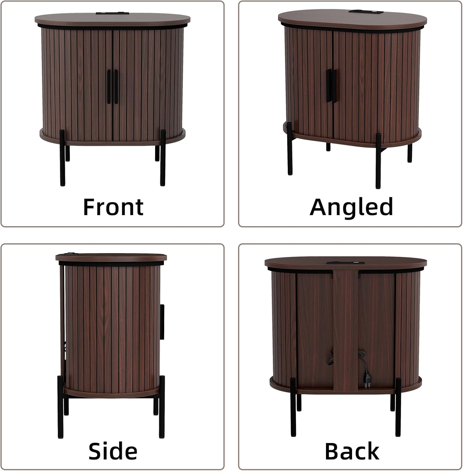 Mid-Century Side Table with Charging Station for Bedroom
