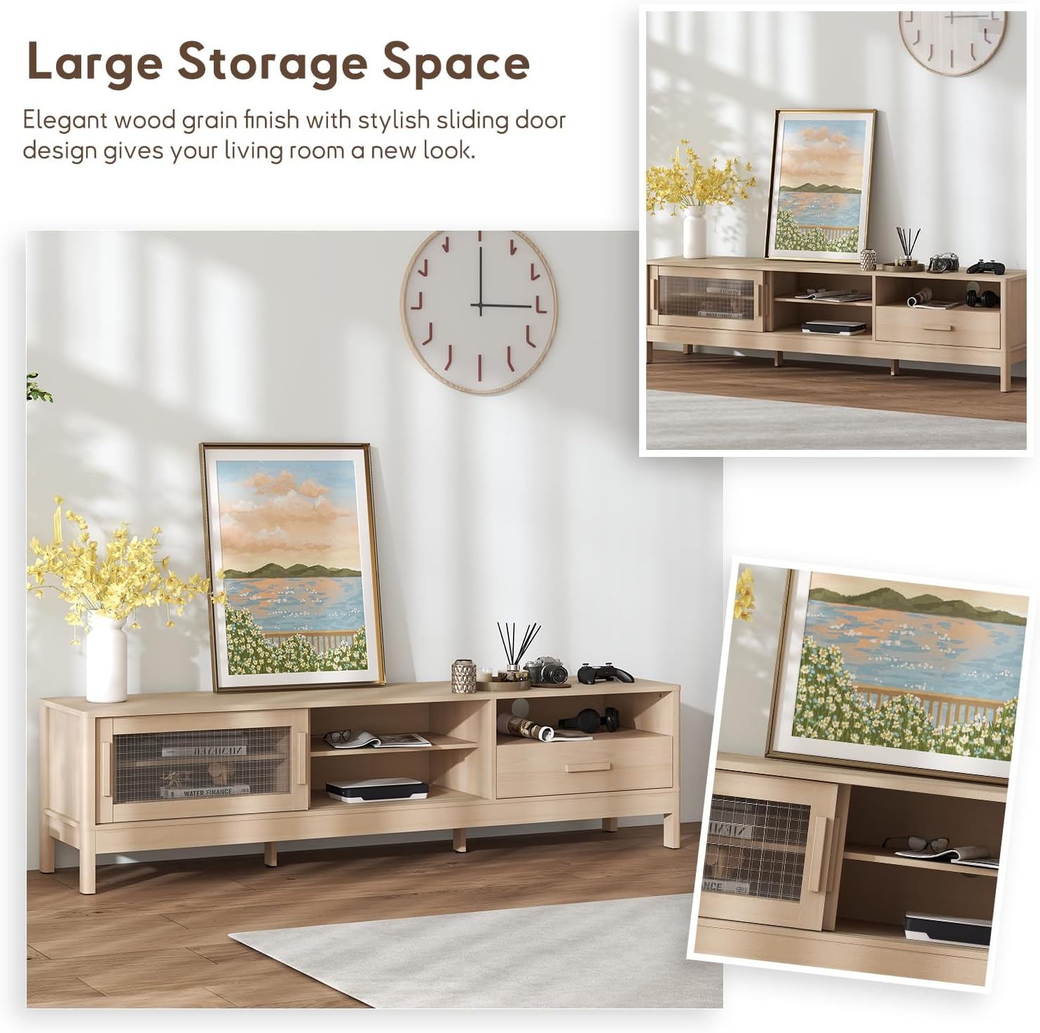 Modern TV Stand with Sliding Doors for Up to 75" TVs