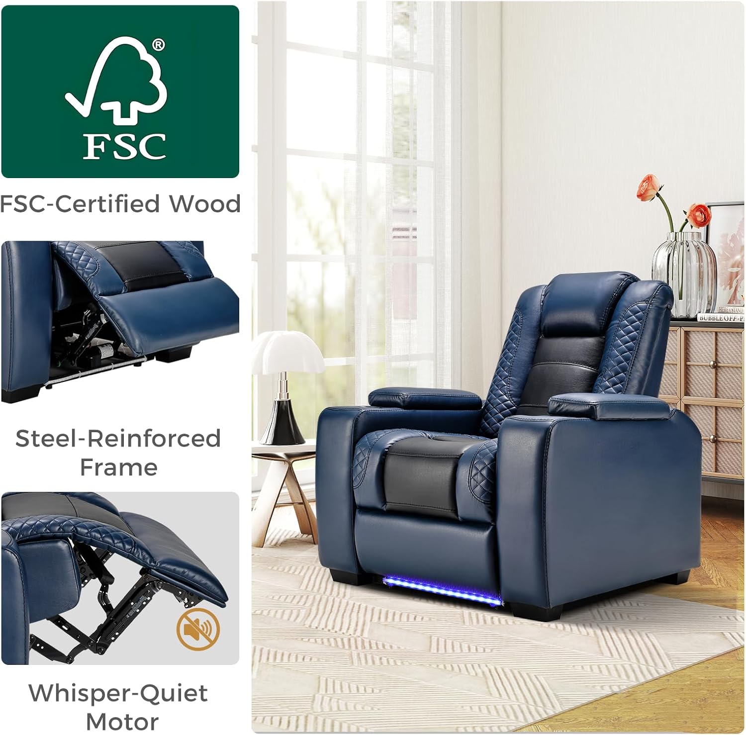 Power Recliner Home Theater Chair with LED for Living Room