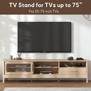 Modern TV Stand for 75" with Sliding Doors - Oak
