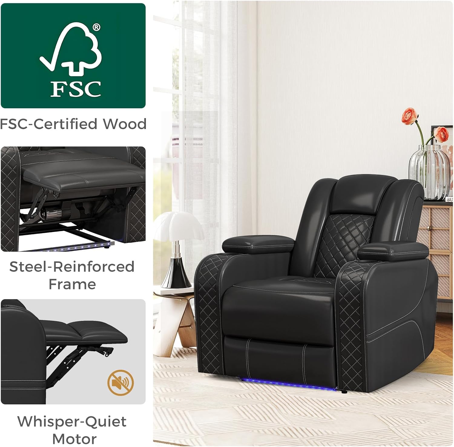 Power Recliner Chair with Adjustable Headrest for Living Room