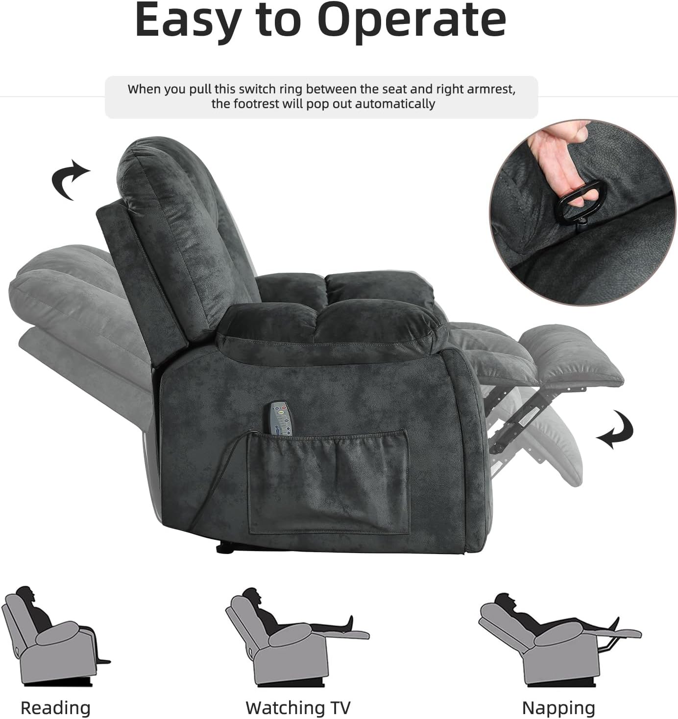 Manual Recliner Chair with Massage and Heat for Living Room