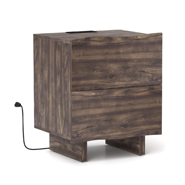Nightstand with Charging Station and Drawers for Bedroom
