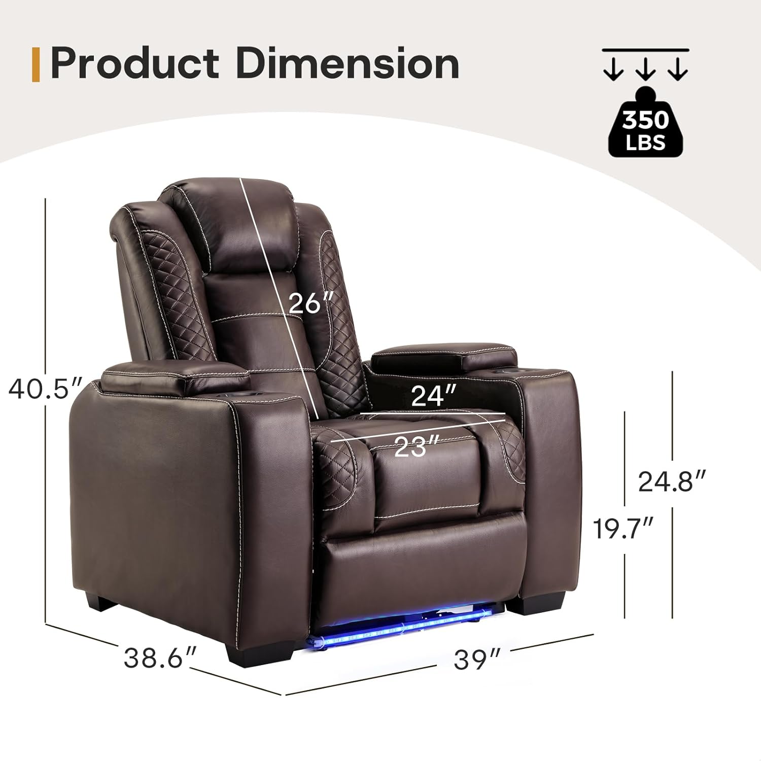 Power Recliner Home Theater Chair with LED for Living Room