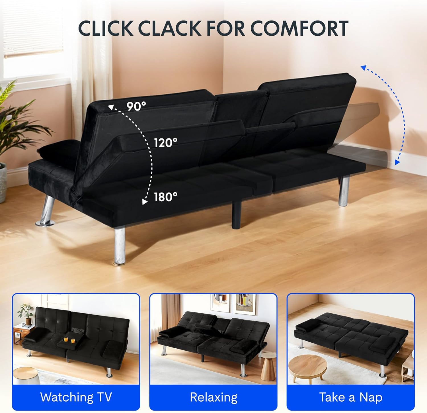 Adjustable Futon Sofa Bed for Living Room