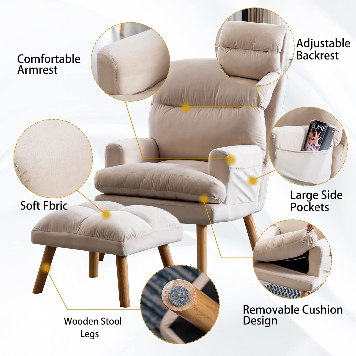 Charles Adjustable Accent Chair with Ottoman for Living Room