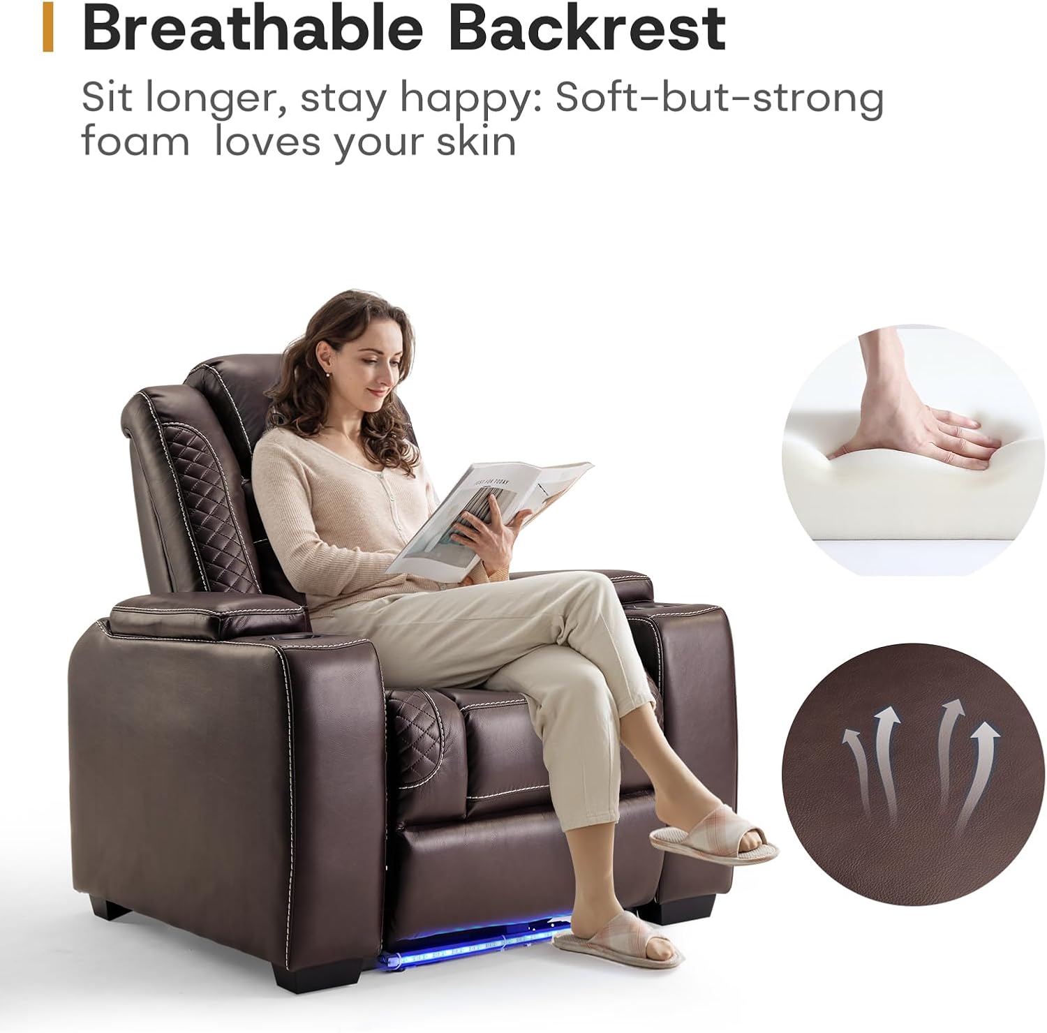 Power Recliner Home Theater Chair with LED for Living Room