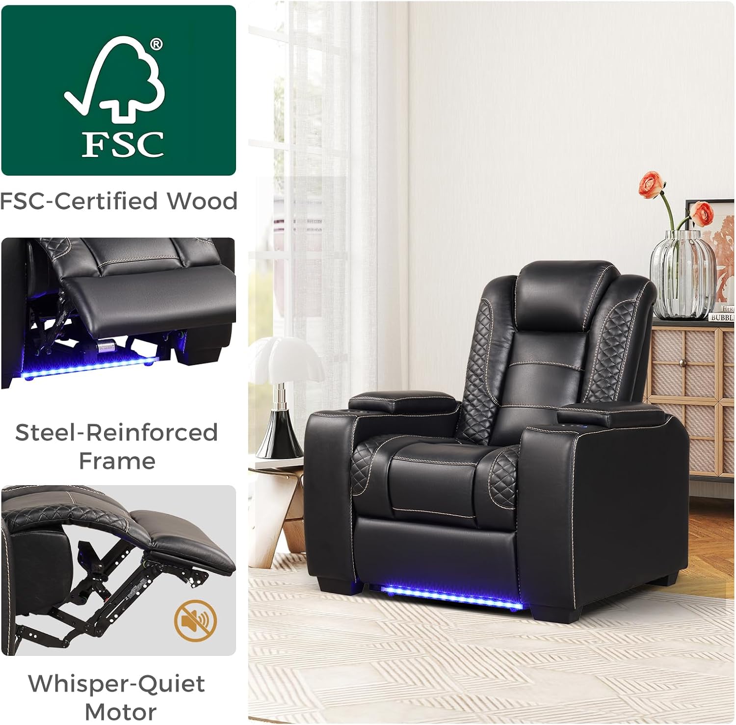 Power Recliner Home Theater Chair with LED for Living Room