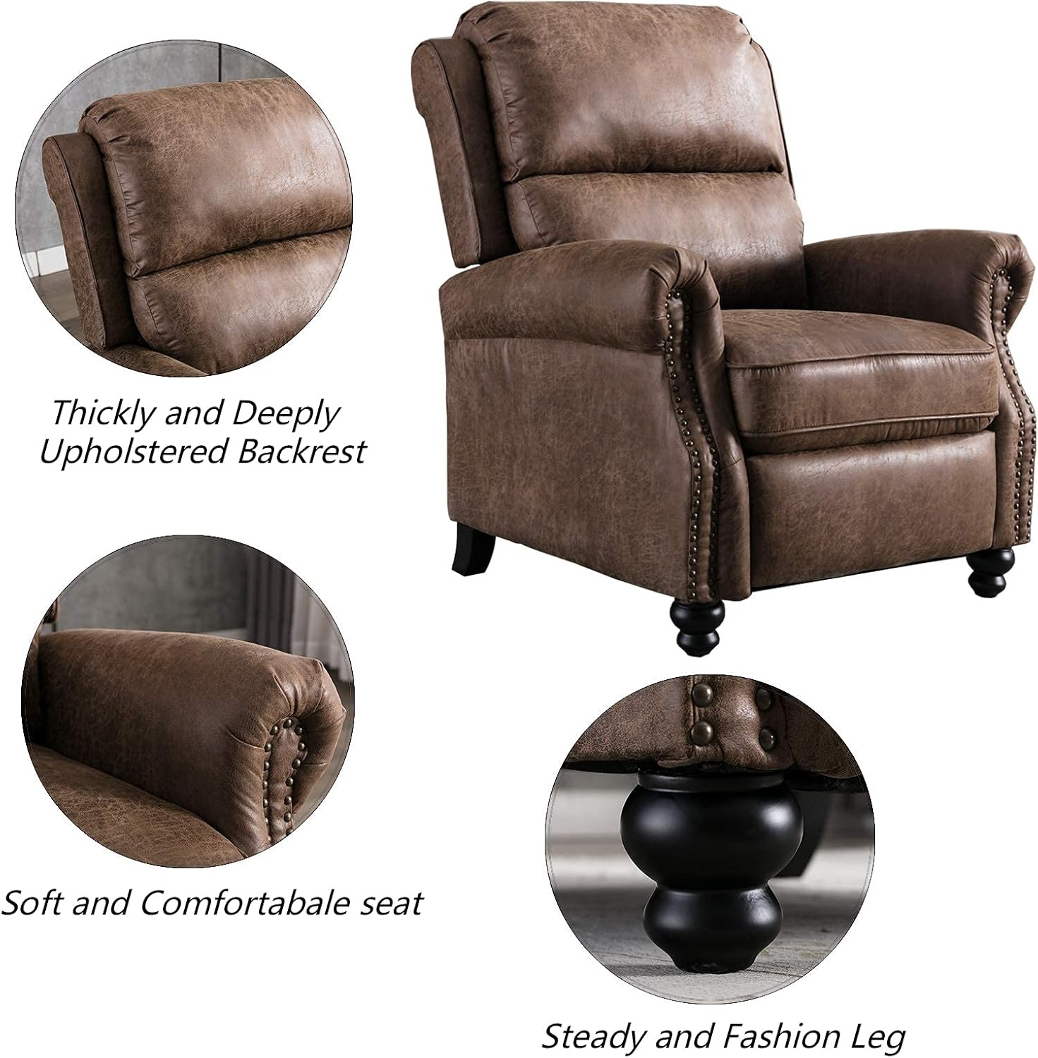 Pushback Recliner Armchair with Rivet for Living Room