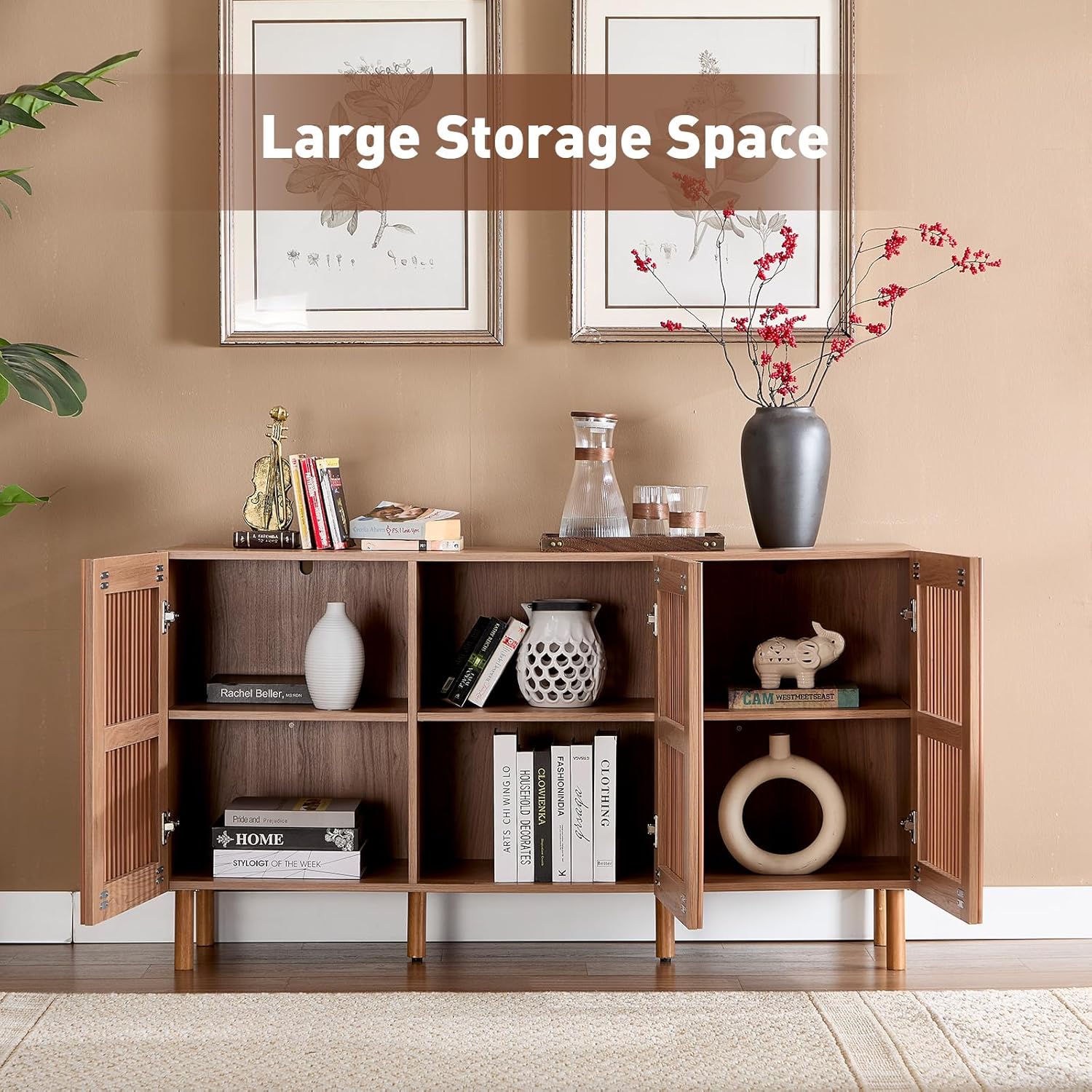 Modern Credenza Storage Cabinet with Adjustable Shelves for Living Room