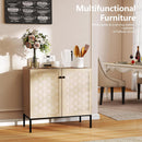 Kitchen Storage Sideboard with Rattan Decorated Doors - Natural Oak